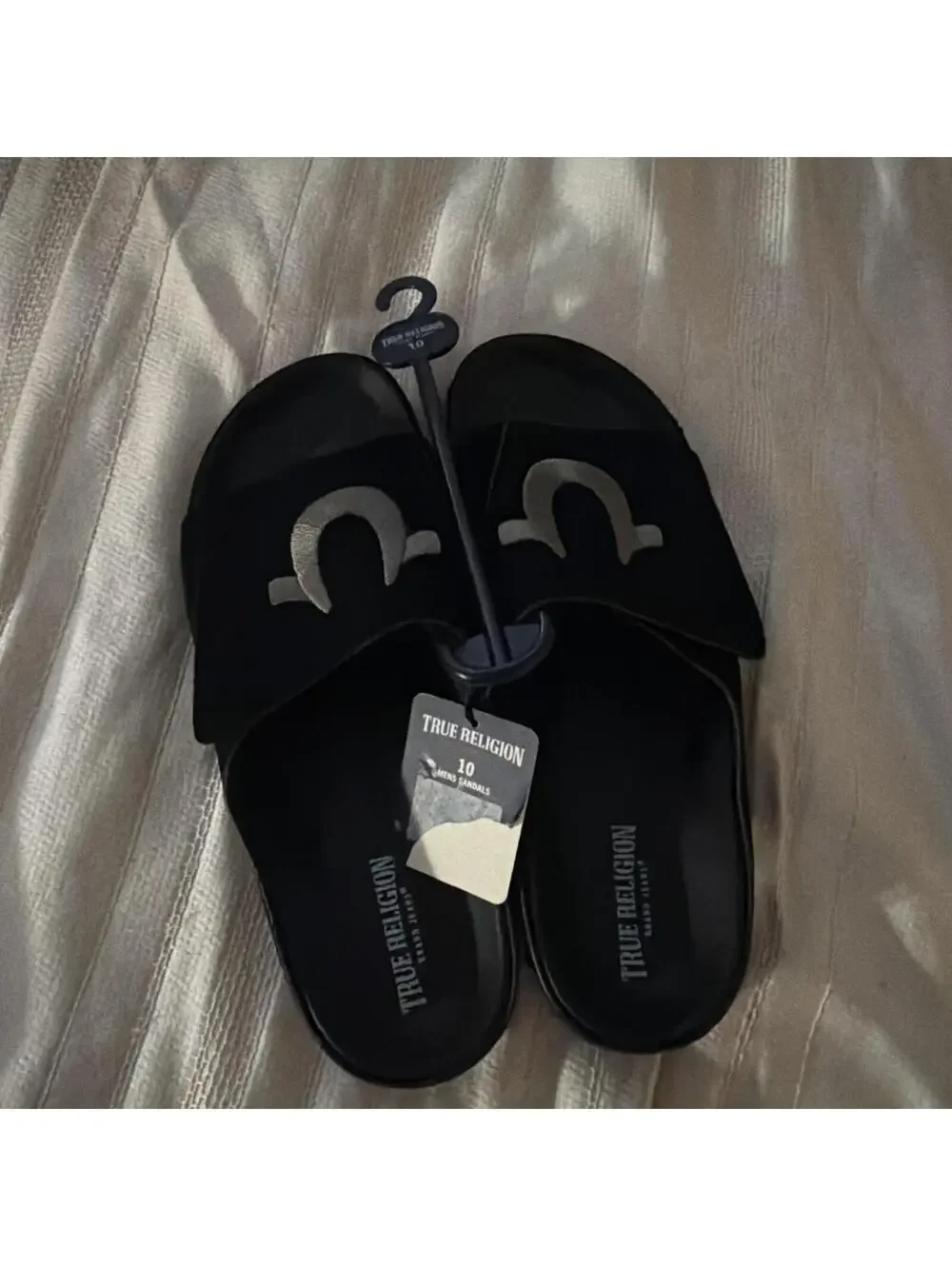 True Religion Men TR-Biggy-PBS Black Logo Sandals adjustable top strap Size 10
